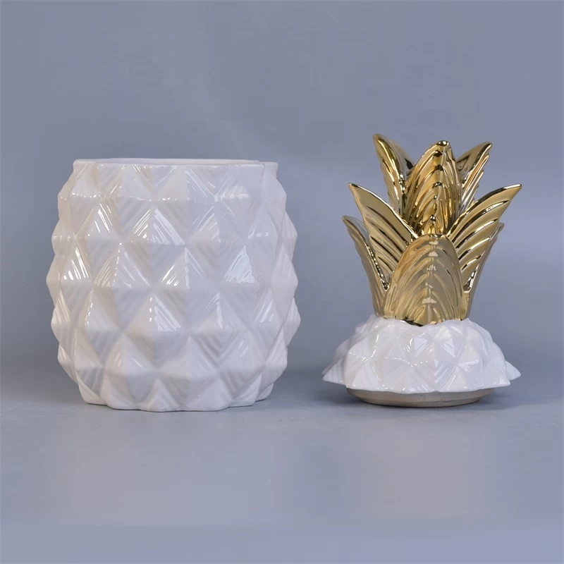 Pineapple-shape Geo cut ceramic votive candle container customized candle holders with lid home decor suppliers