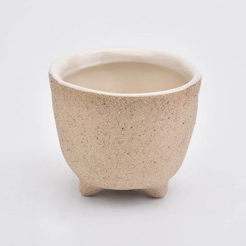ceramic candle holders wholesale, matte ceramic container with feet