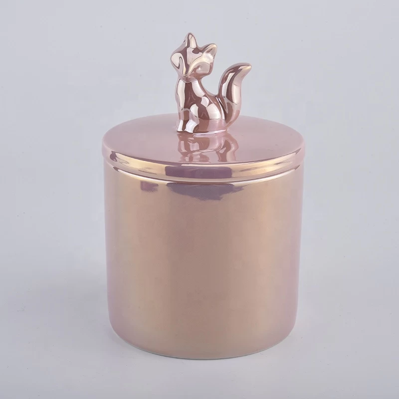 glossy pink plating ceramic candle vessels with lids
