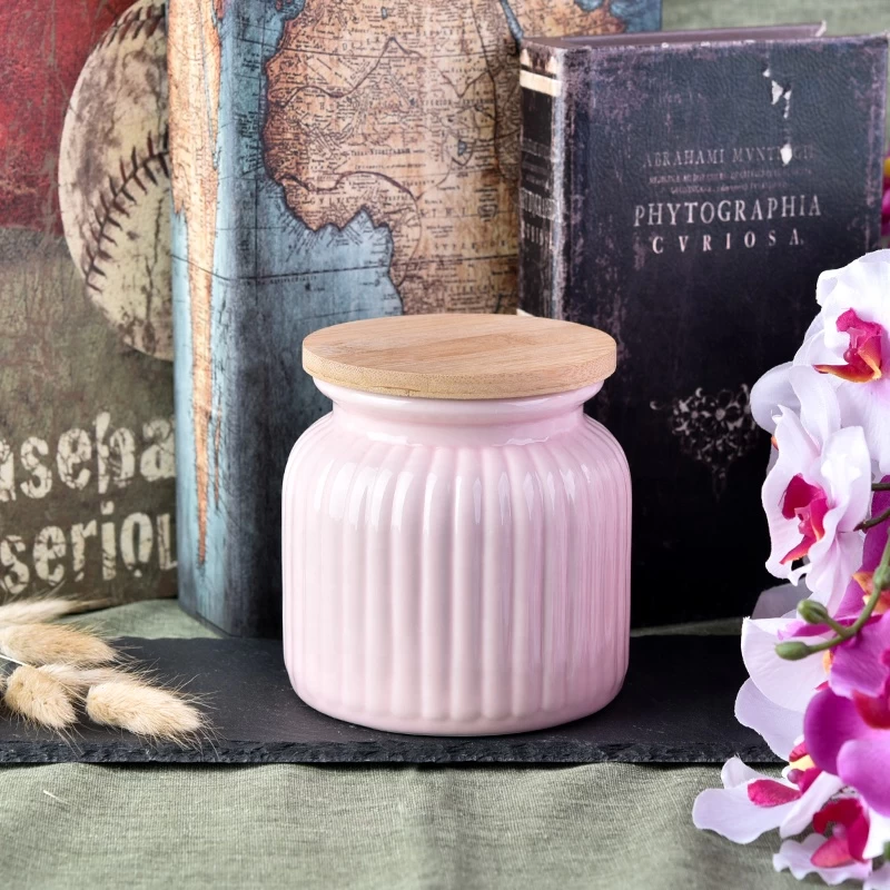 680ml pink matte ceramic candle jar scented candle vessel with wooden lid party decor