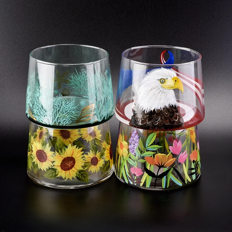 Transparent flower pattern candle vessel tea light glass candle jar vase wedding decor in bulk