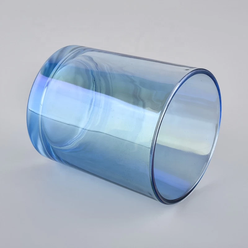 transparent blue glass candle vessel, 12 oz cylinder glass candle jar