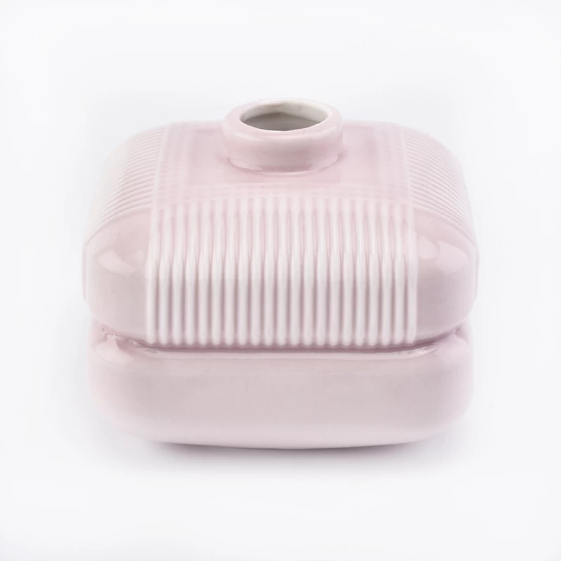 Wholesales Square Ceramic Aroma Bottle Pink Reed Diffuser Home Decoration