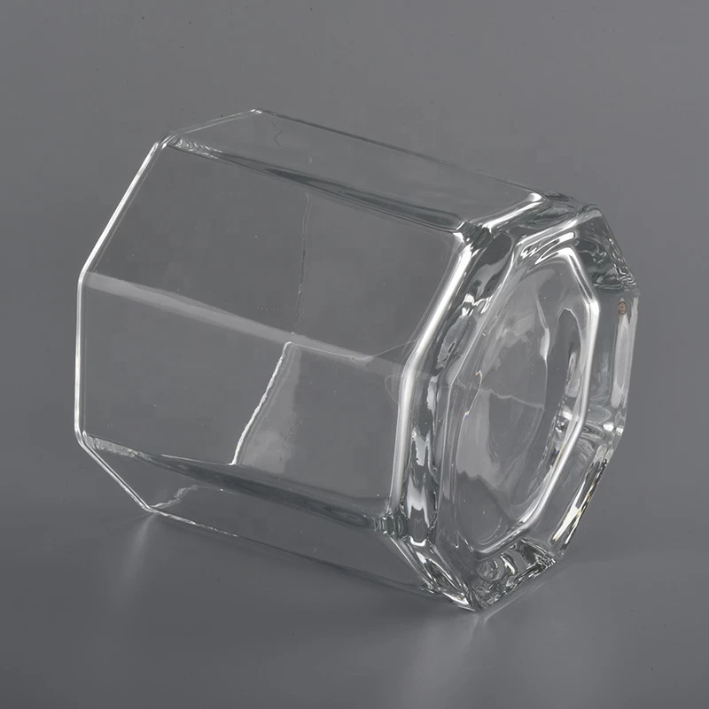 25oz big glass candle holders with hexagonal shape