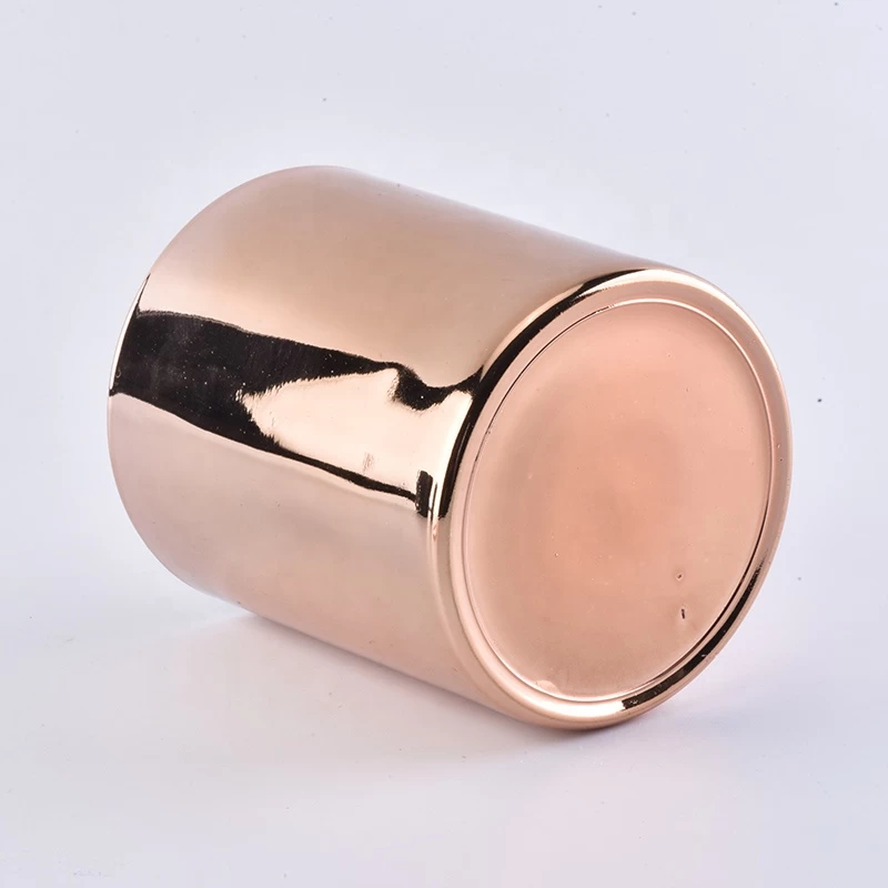 rose gold plating glass candle jar, cylinder glass candle holder with lid