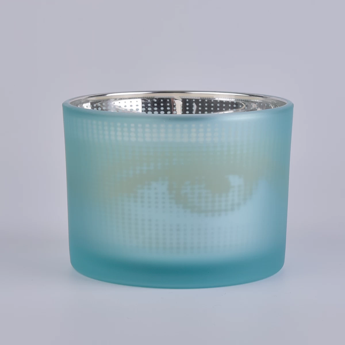 14 oz frosted blue glass jar with laser pattern, fancy glass candle holders