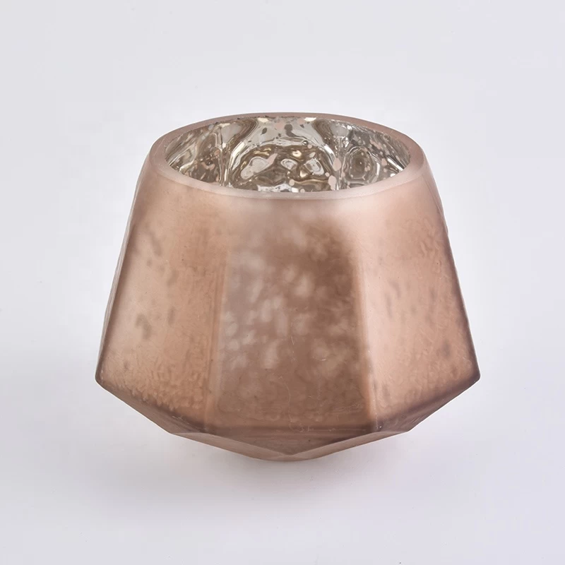 Home decoration vintage geo frosted glass candle holders 10oz 20oz