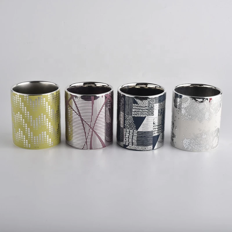 silver unique ceramic candle jars with full patterns