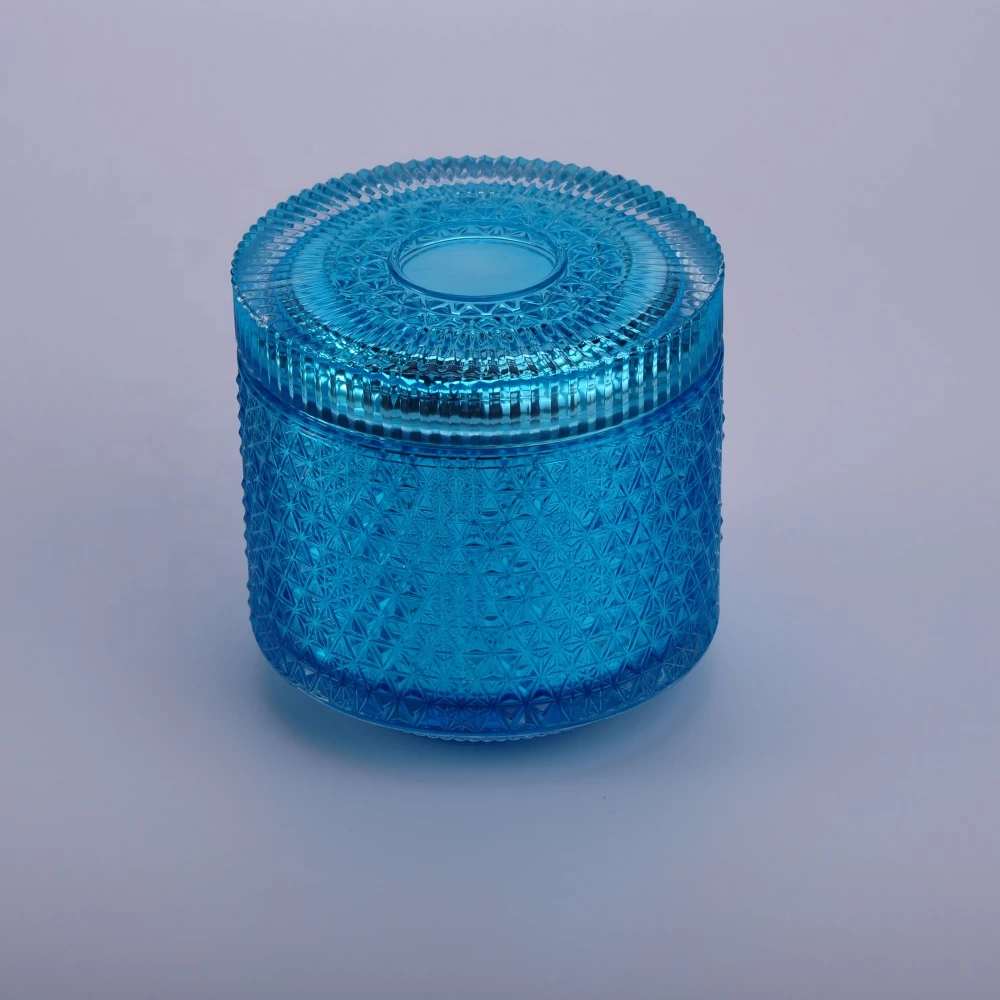 Wedding table crystal luxury blue spray glass jar candle with lid