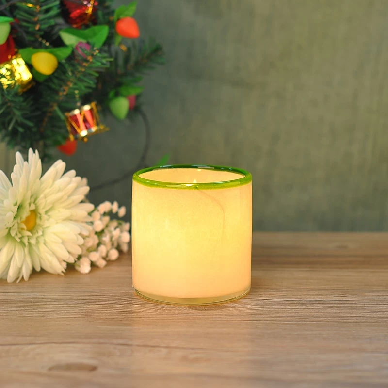 17oz White with Yellow Rim Glass Candle Holder Home Decor