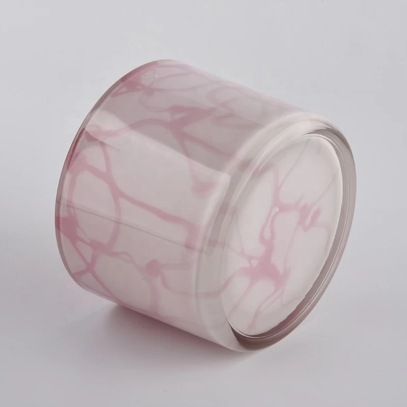 pink inside painted glass vessel for candle making, 3 wick candle jar wholesale