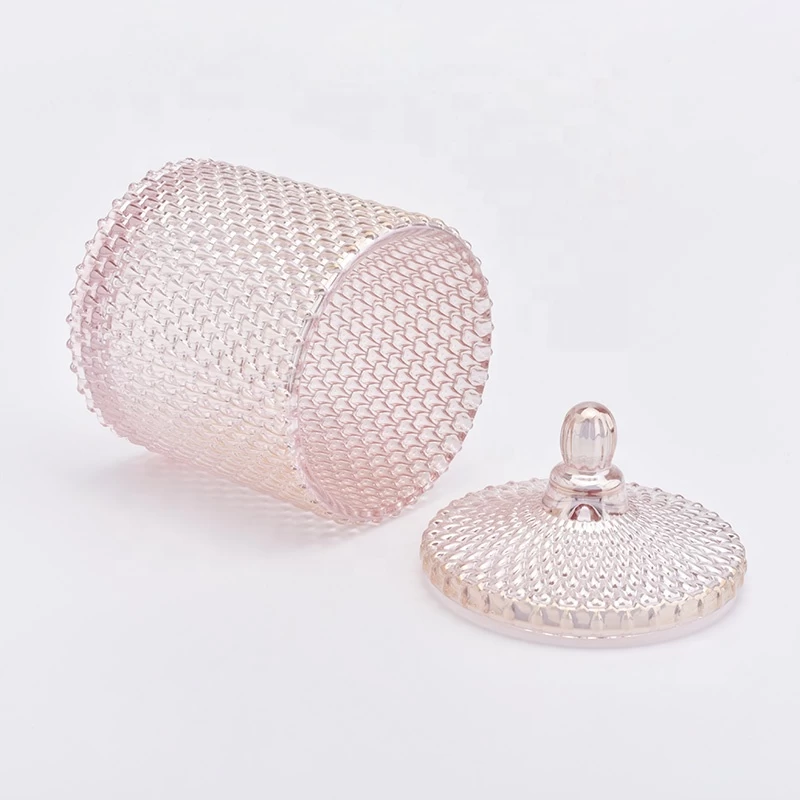 Pink embossed candle holder with lid home decoration wholesale