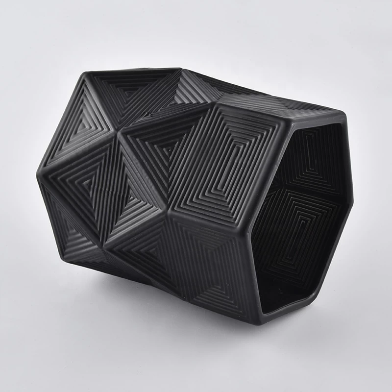 6oz hexagonal luxury black glass candle jars with geo cut design