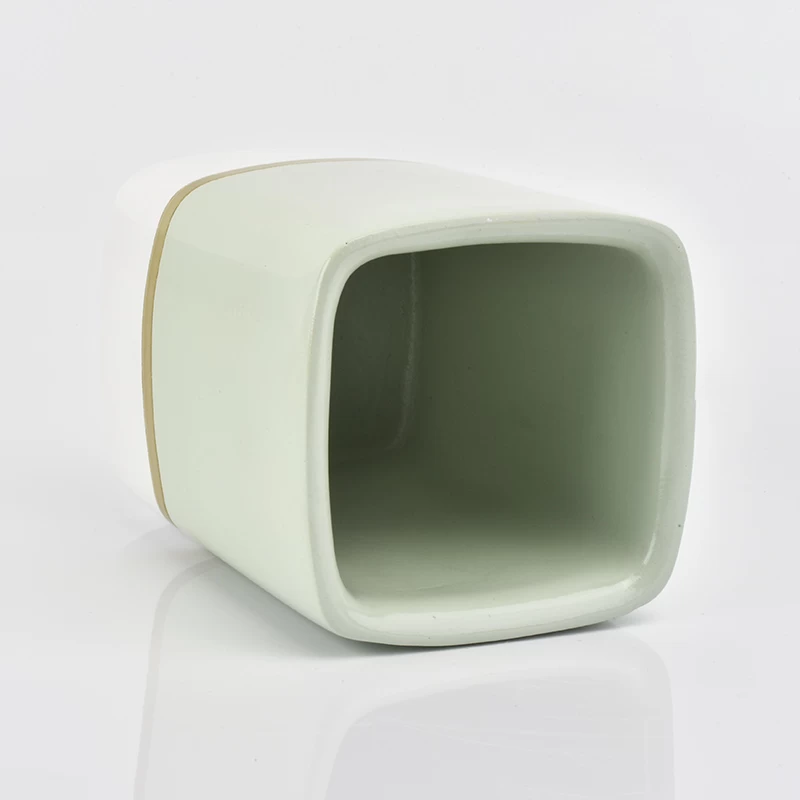 green and white concrete candle vessel, square concrete candle holder