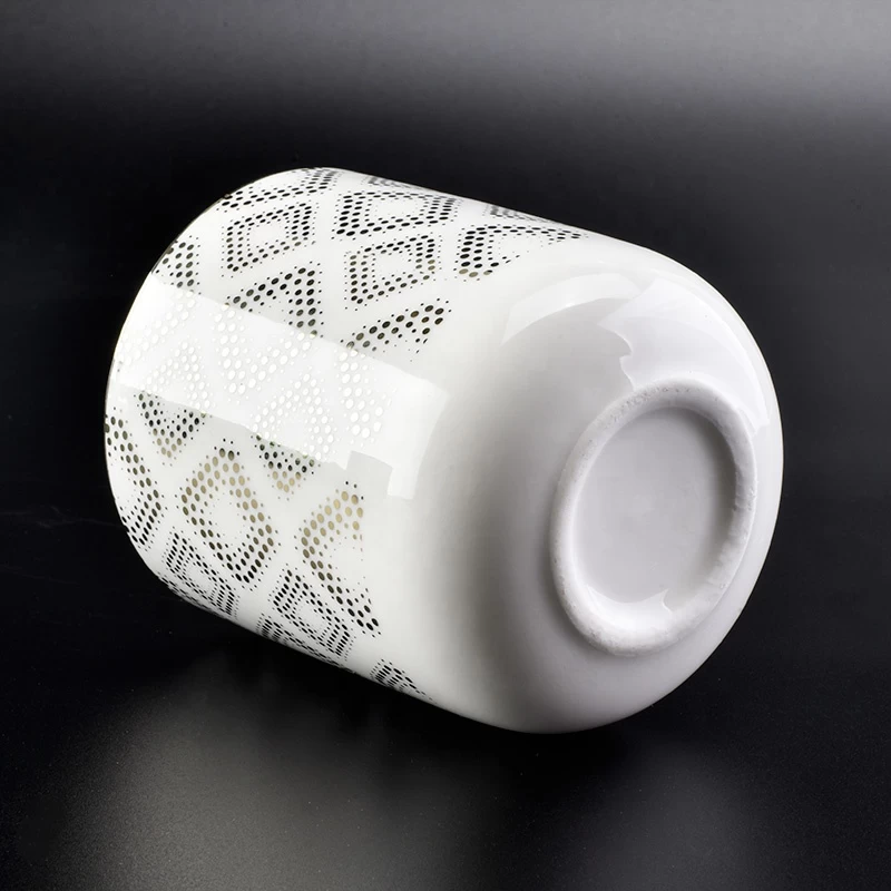 Wholesale Ceramic Candle Holder Dotted Diamonds Pattern Metallic Designs Home Decoration