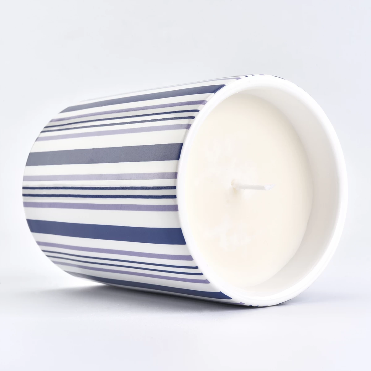 wholesale candle jars with stripes decal, empty ceramic candle holder