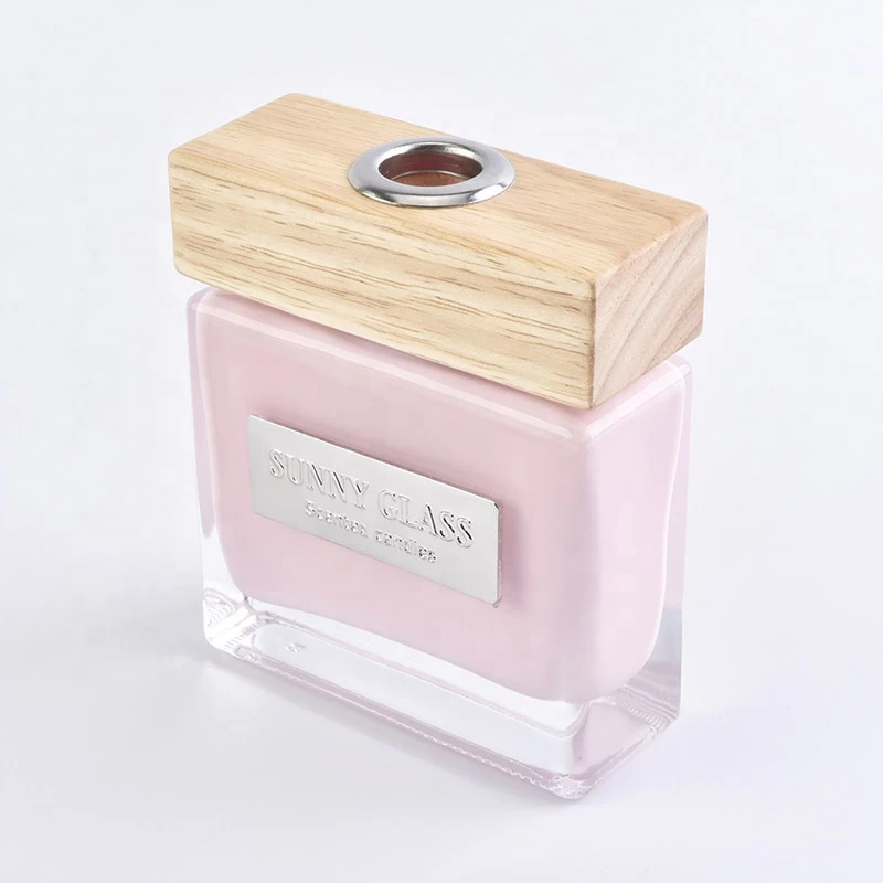 Sunny Scented Square Glass Aroma Bottle Reed oil Diffuser bottles with wood cap