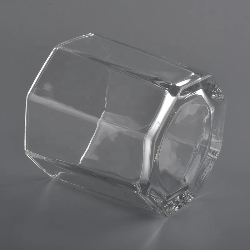14oz hexagonal transparent glass candle holders
