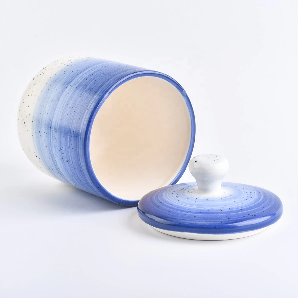 Sunny Custom decorative blue ceramic candle holder with lid