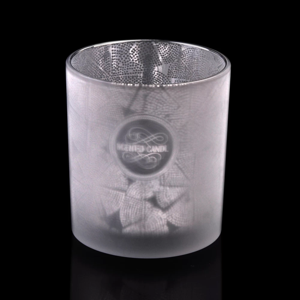 frosted glass candle holders,  unique glass candle jar with laser prints