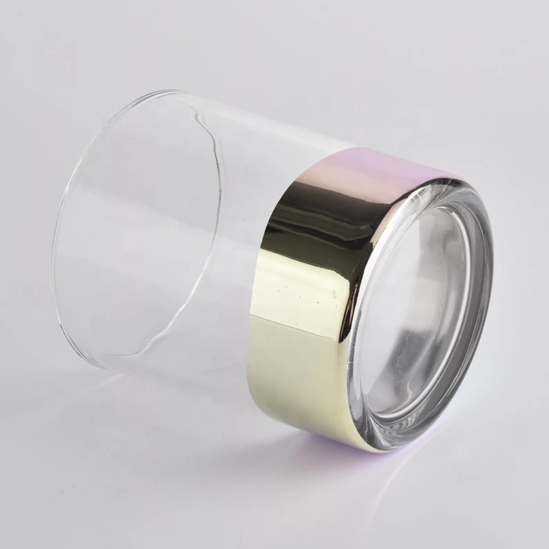 clear glass candle jars with iridescent bottom