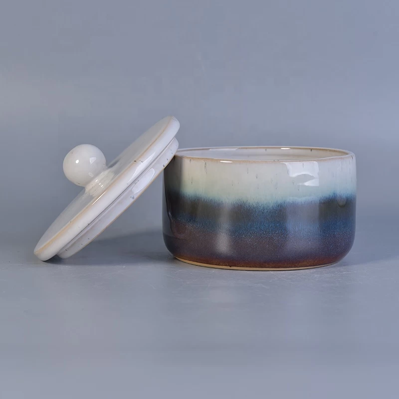 Round glaze custom ceramic tealight candle vessel porcelain with lid  wedding occasion suppliers