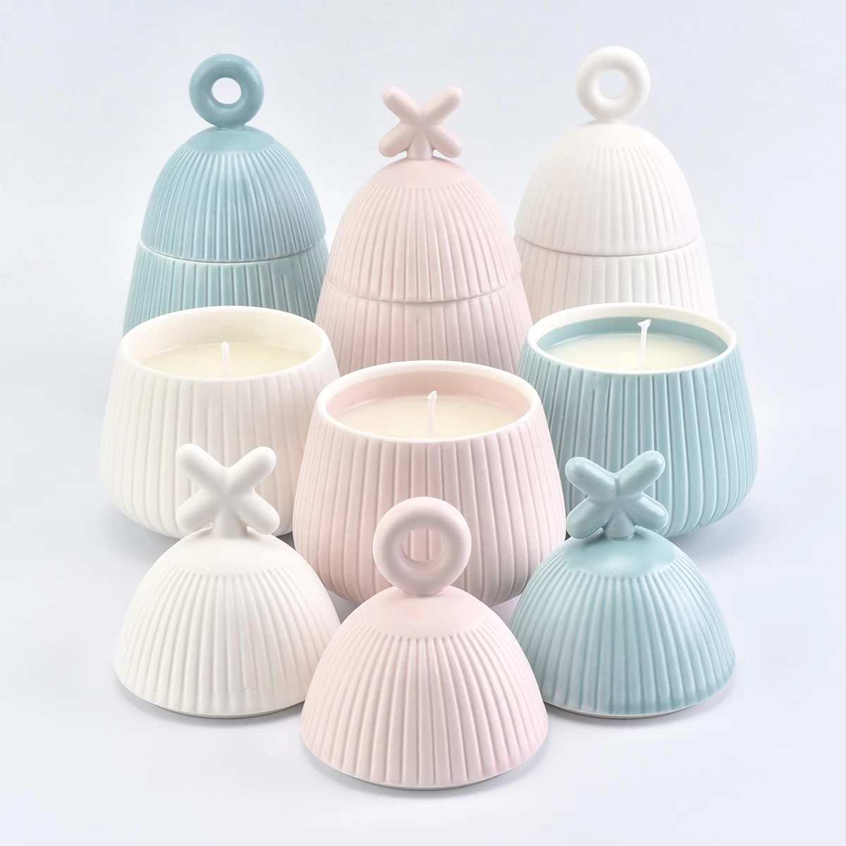 8oz 10oz Popular cute porcelain ceramic candle holders with lid
