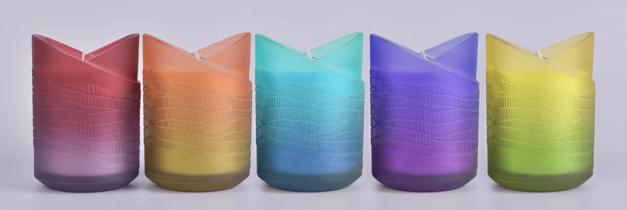 Fancy gradient color glass candle holder, luxury glass candle jar