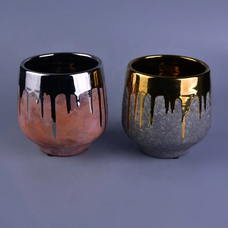 900ml Gold and Grey Stoneware Utensil Ceramic Candle Holders for Home Decoration