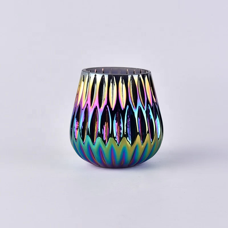 Empty iridescent electroplating candle container votive glass candle holder home decor supplier