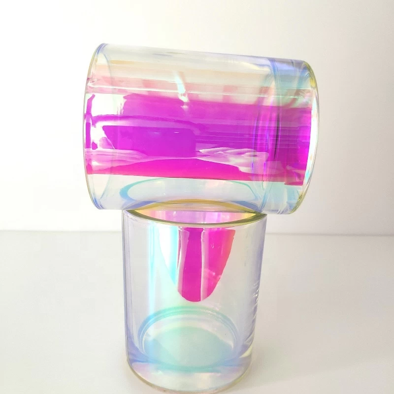 iridescent candle vessel translucent glass candle holder wedding candle jars
