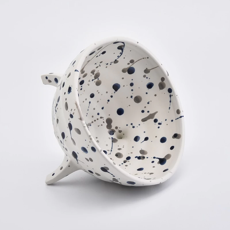 Large Footed Ceramic Vessel Ceramic Candle Holder with Dots Home Decoration