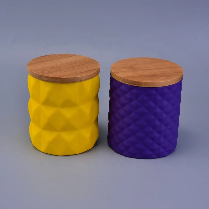 630ml Matte Yellow Ceramic Candle Holders with Bamboo Lids for Home Decoration
