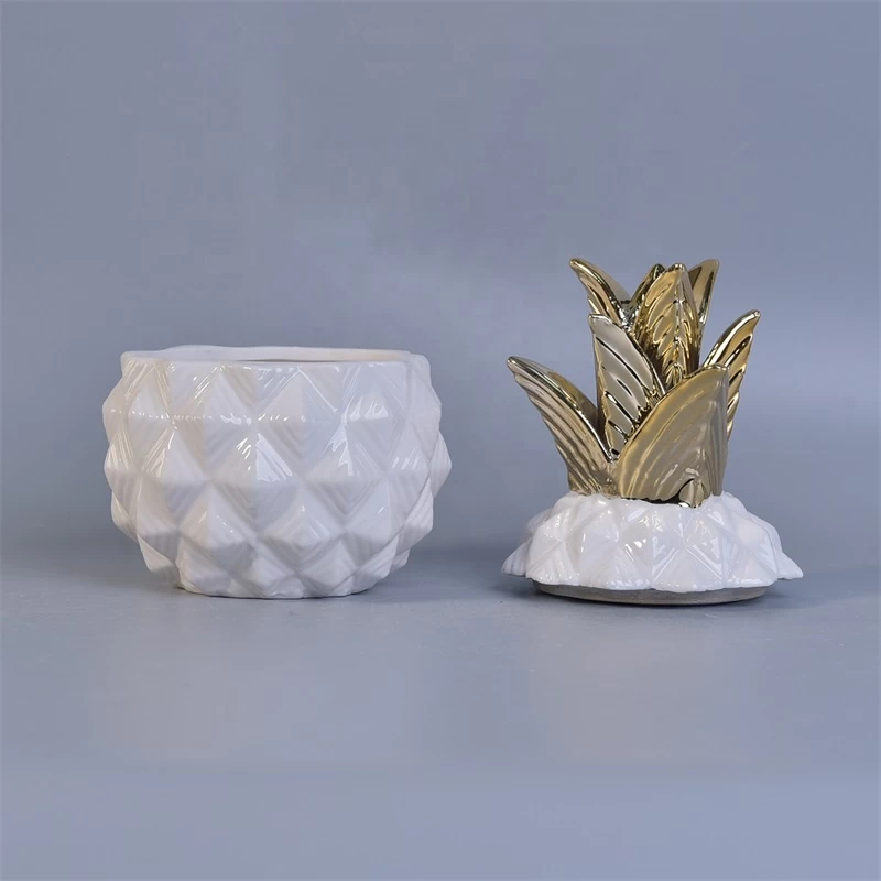 Pineapple-shape Geo cut ceramic votive candle vessel customized candle holders with lid home decor wholesale