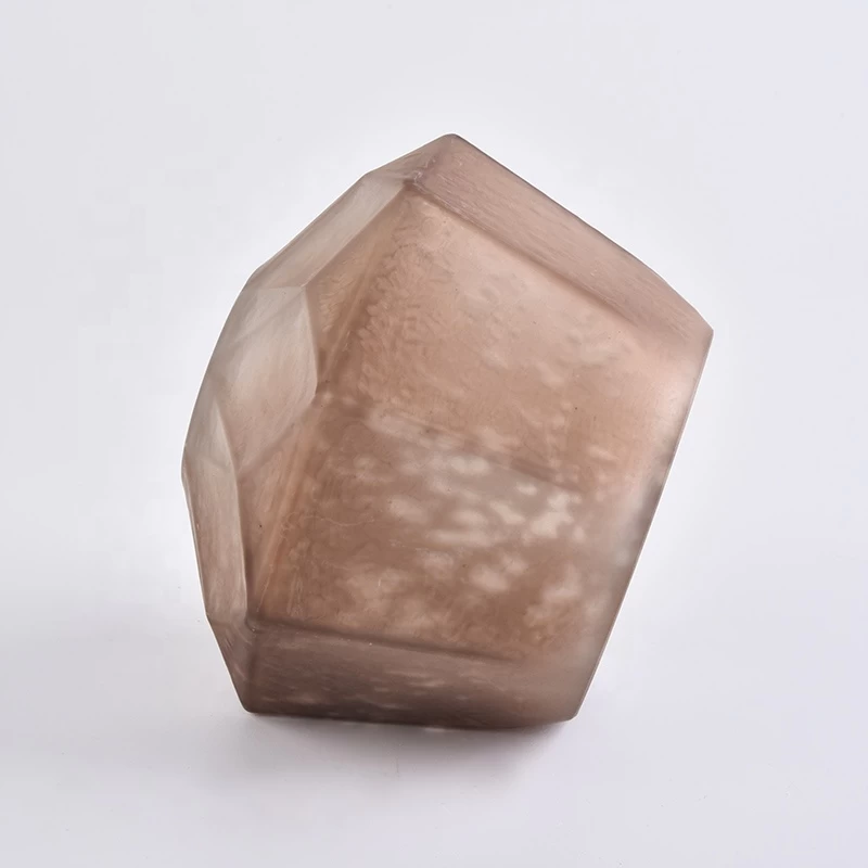 Home decoration vintage geo frosted glass candle holders 10oz 20oz
