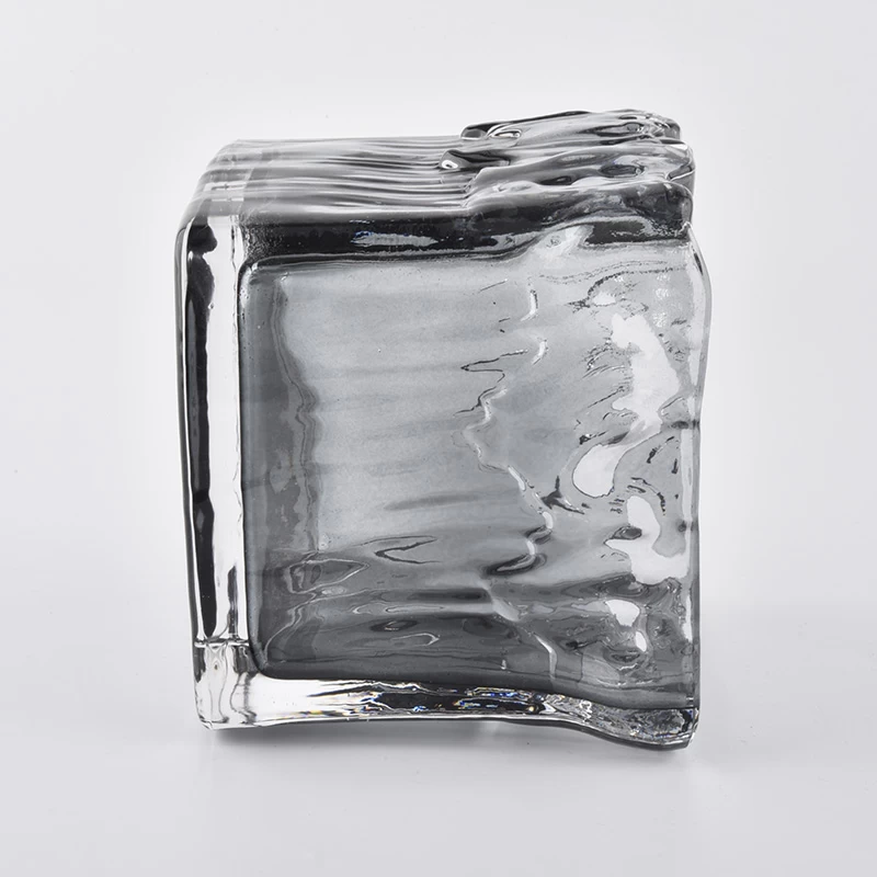 gray translucent square glass candle holders