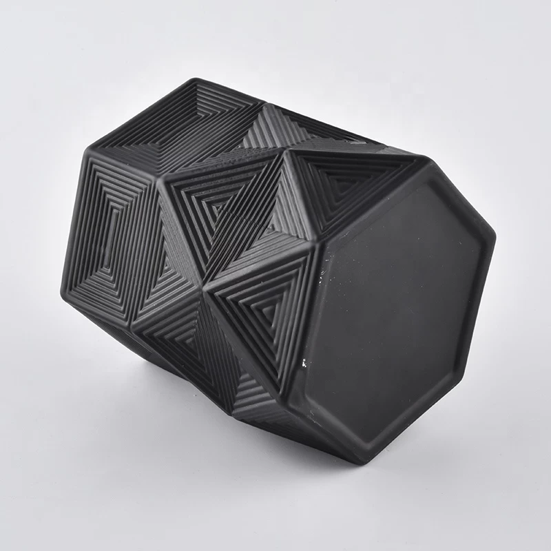 6oz hexagonal luxury black glass candle jars with geo cut design