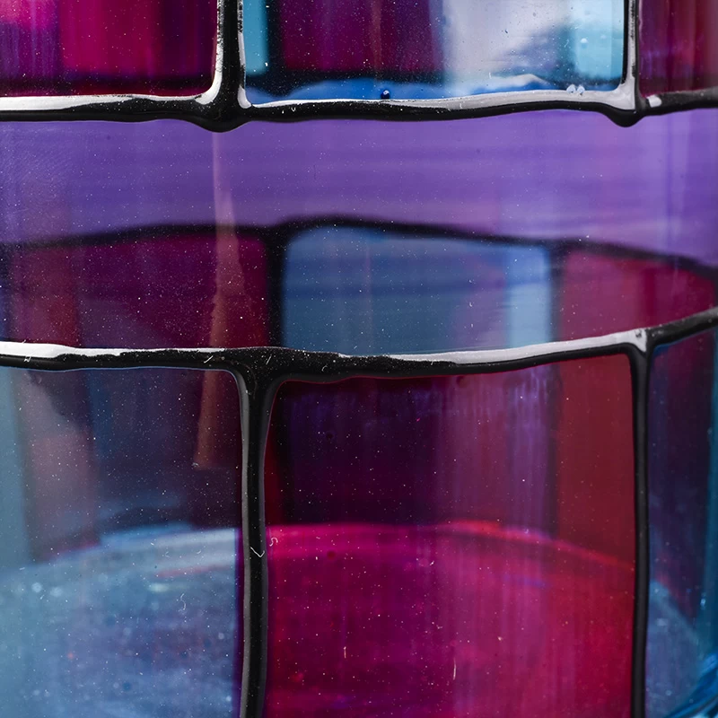 Cylinder glass vessel with hand painting, colorful glass candle jars