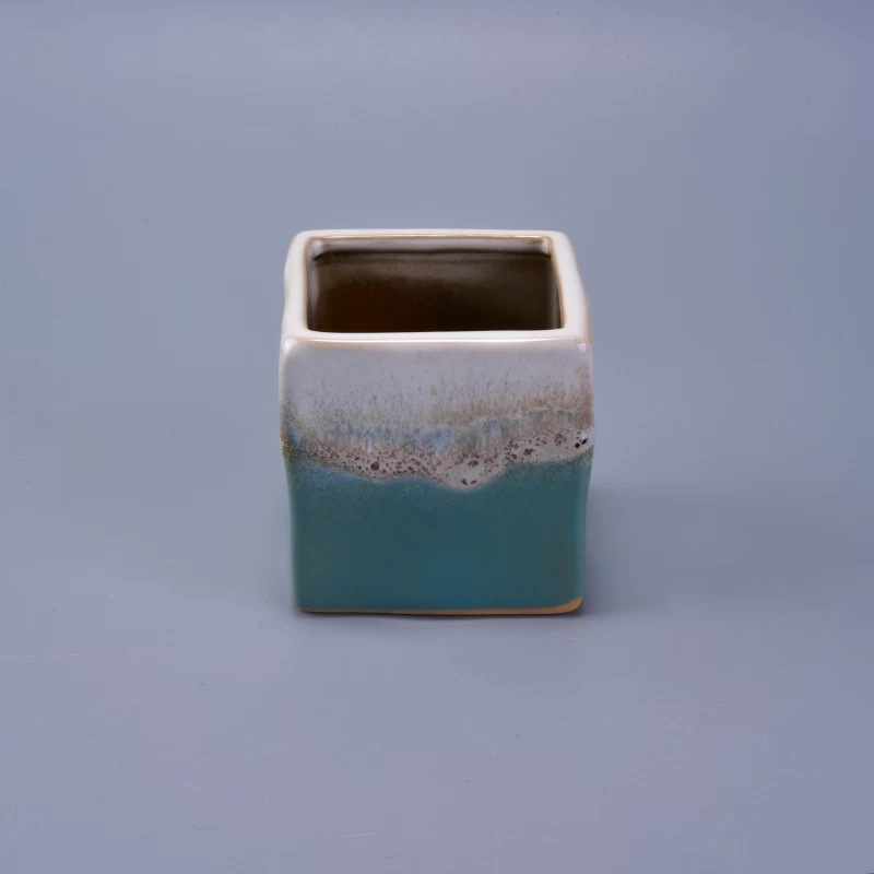 220ml Reactive Stoneware Square Jar  Ceramic Candle Vessel for Home Decoration