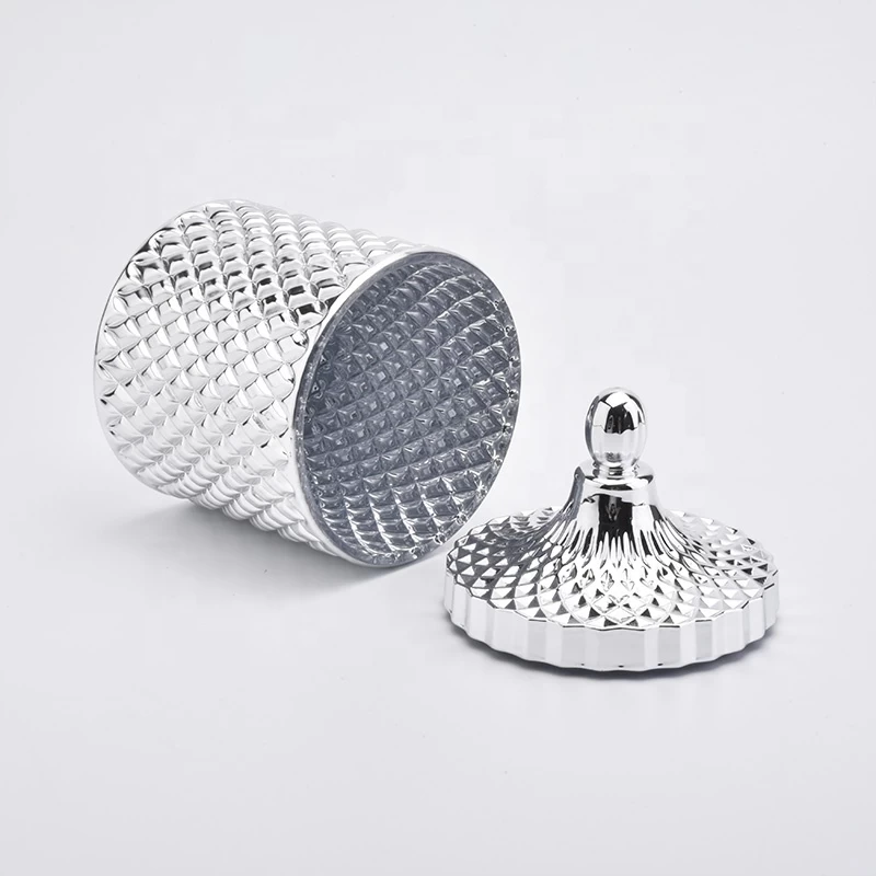 Metallic Diamond Glass Candle Jars with Lids Home Decor Wholesales