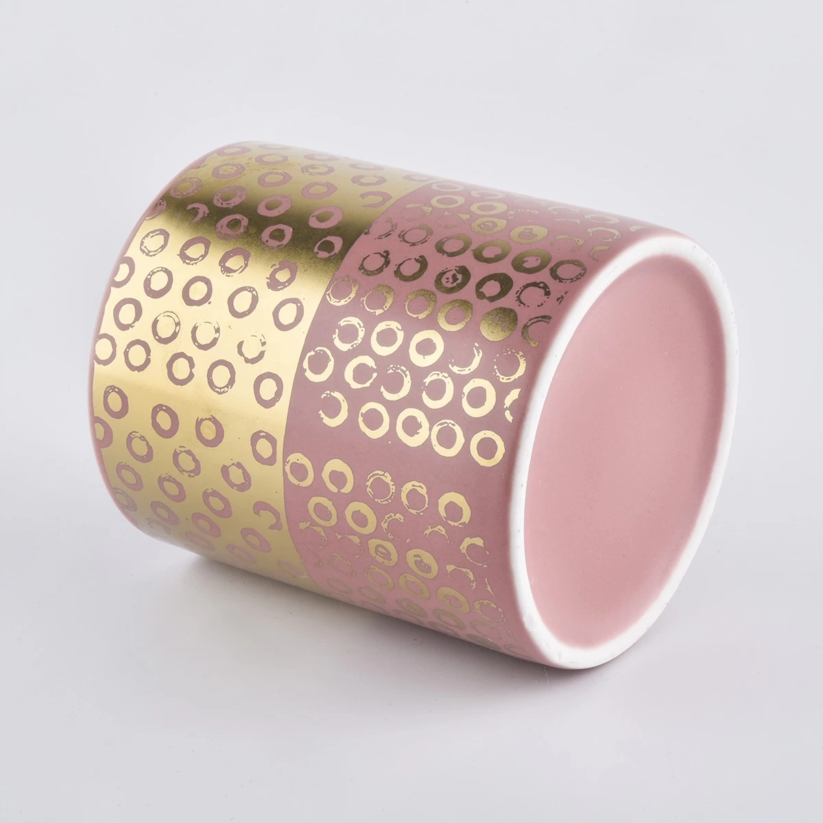 In bulk luxury pink ceramic candle holders with gold printing