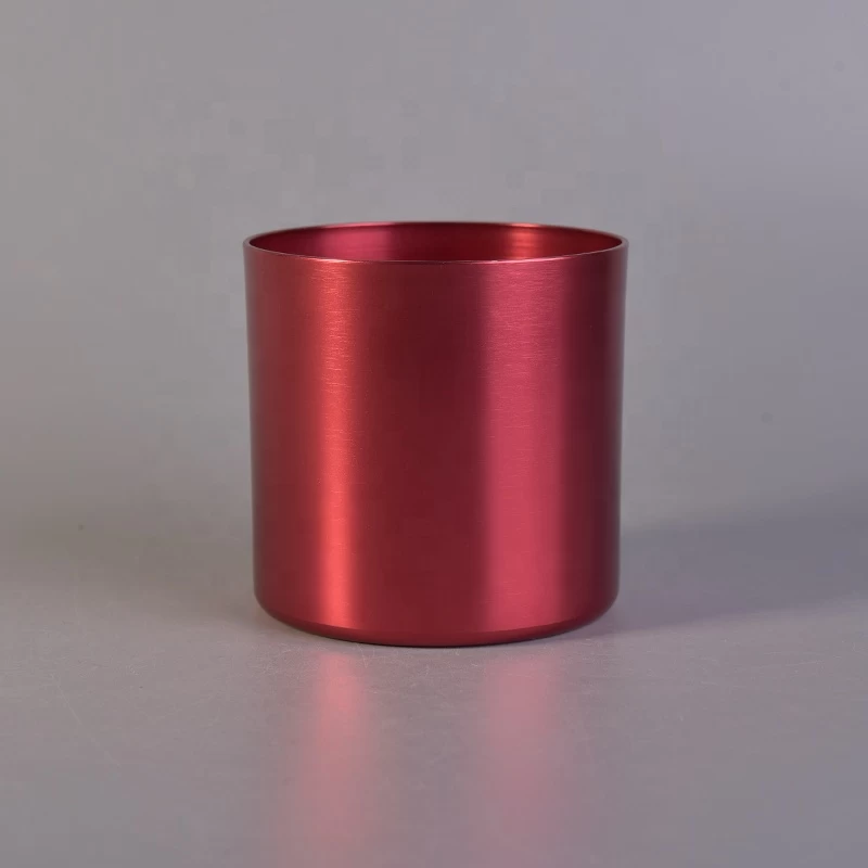 red metal candle container, votive candle jars