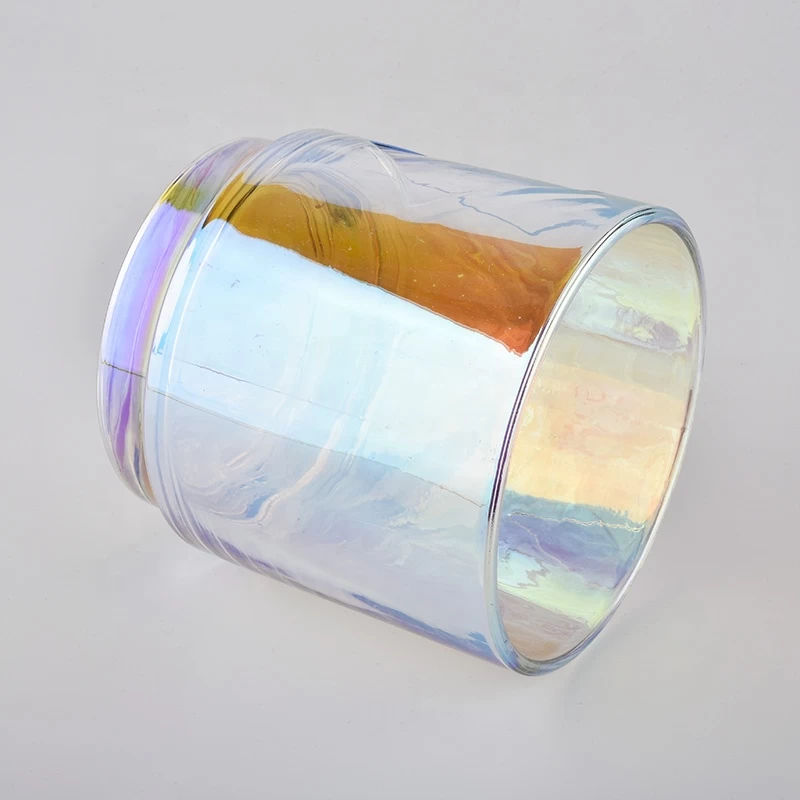 holographic iridescent glass candle jars with metal label 7 oz 8 oz 9 oz 10 oz