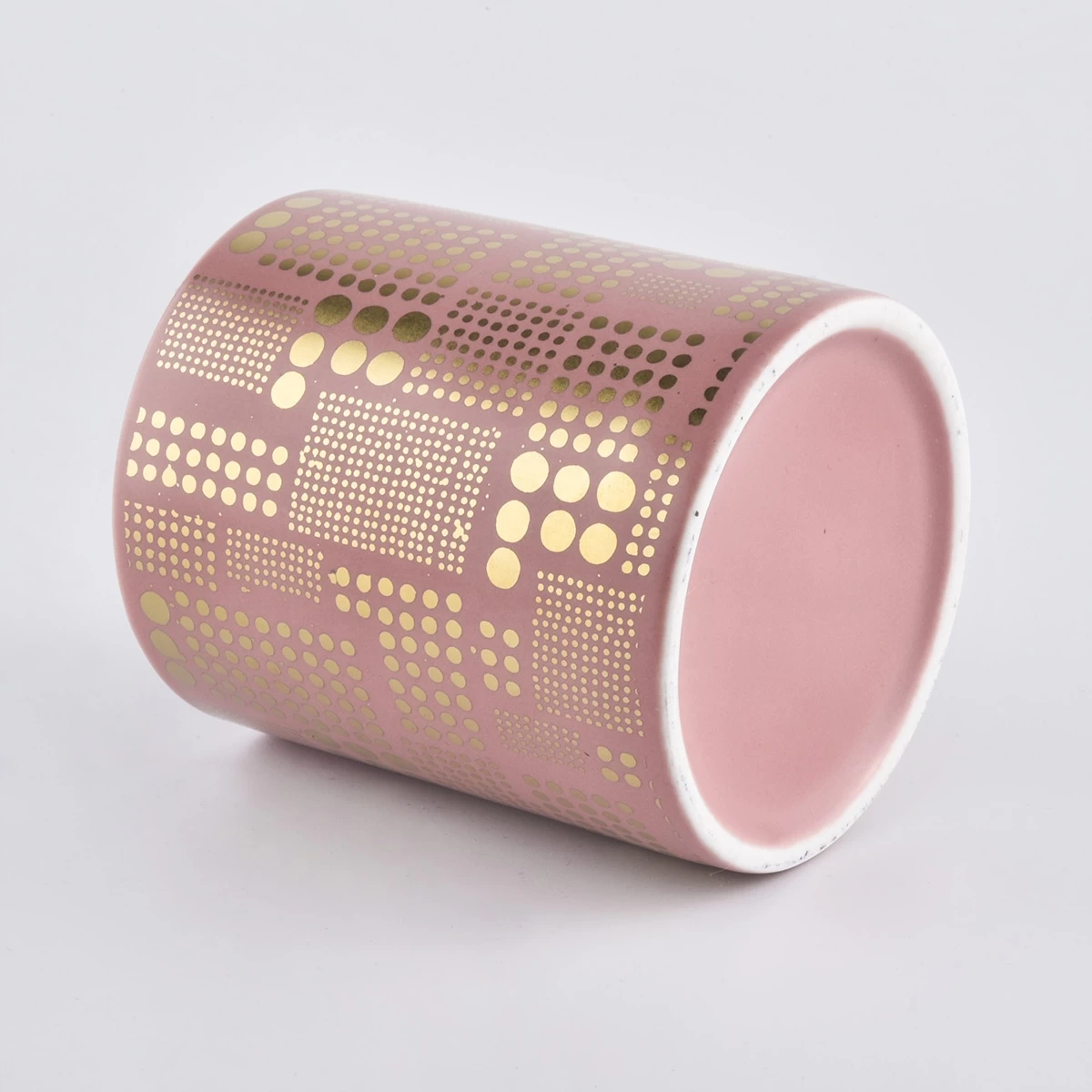 8oz 10oz China eco-friendly cylinder pink printed candle ceramic holder