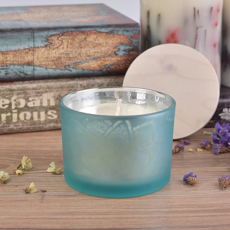 Sunny tealight frosted blue candle glass jar with lid