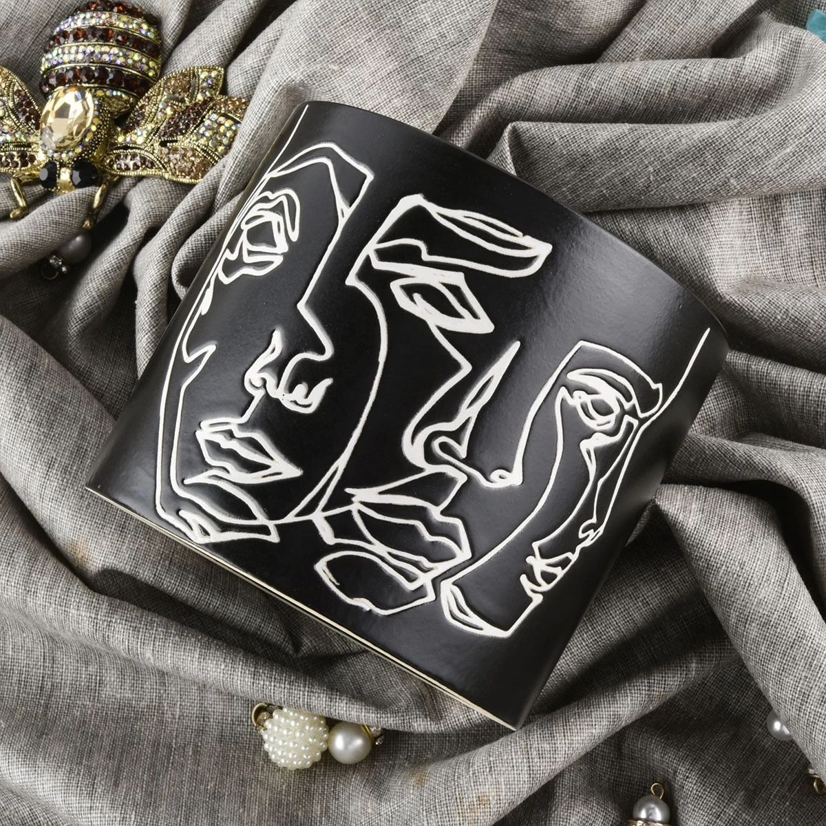 black ceramic candle jars with custom artworks