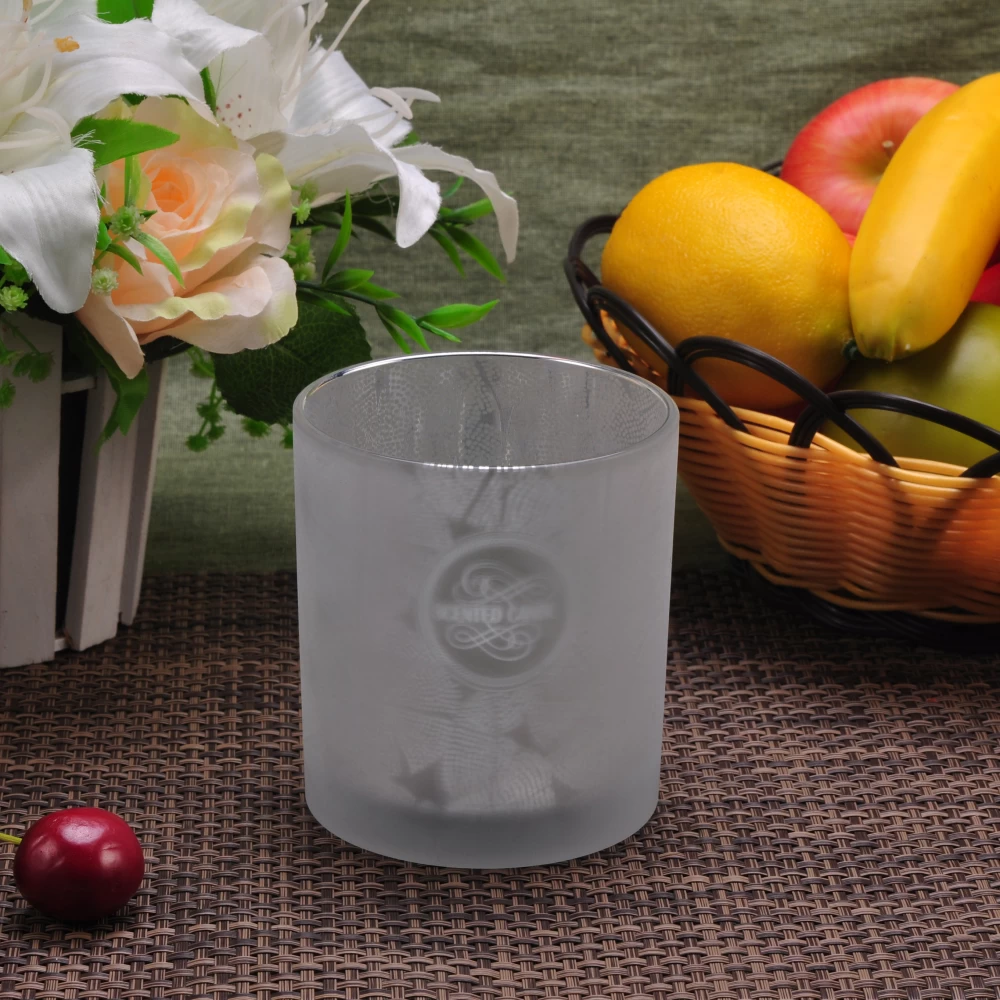 frosted glass candle holders,  unique glass candle jar with laser prints