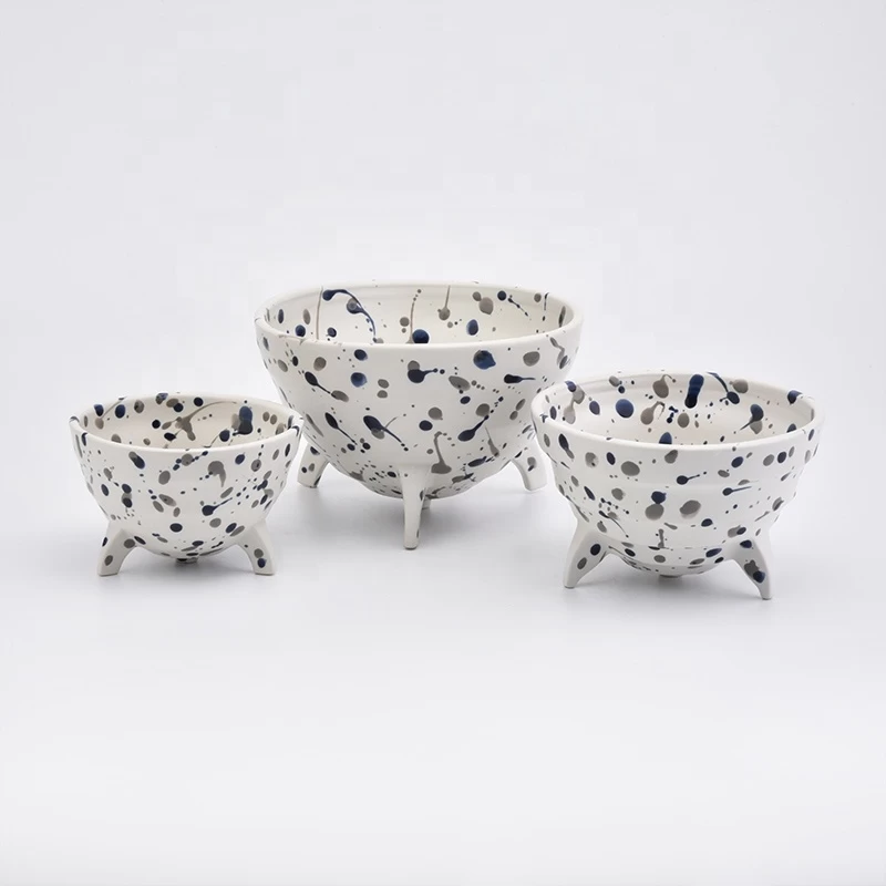 Triple Footed Ceramic Candle Holders Dotted Bowls Home Decor