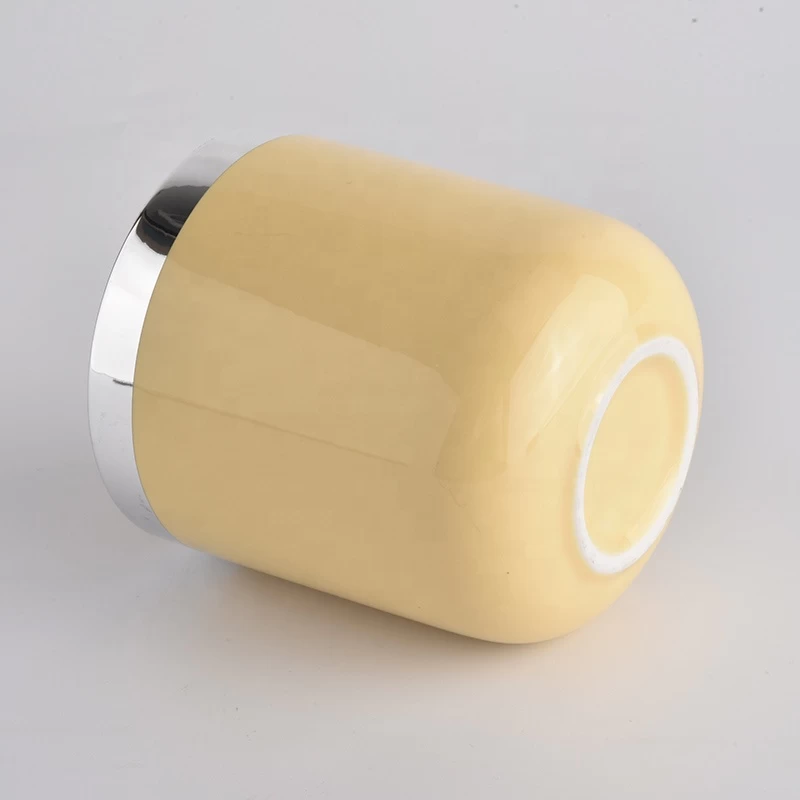 milky yellow glazed ceramic candle holders