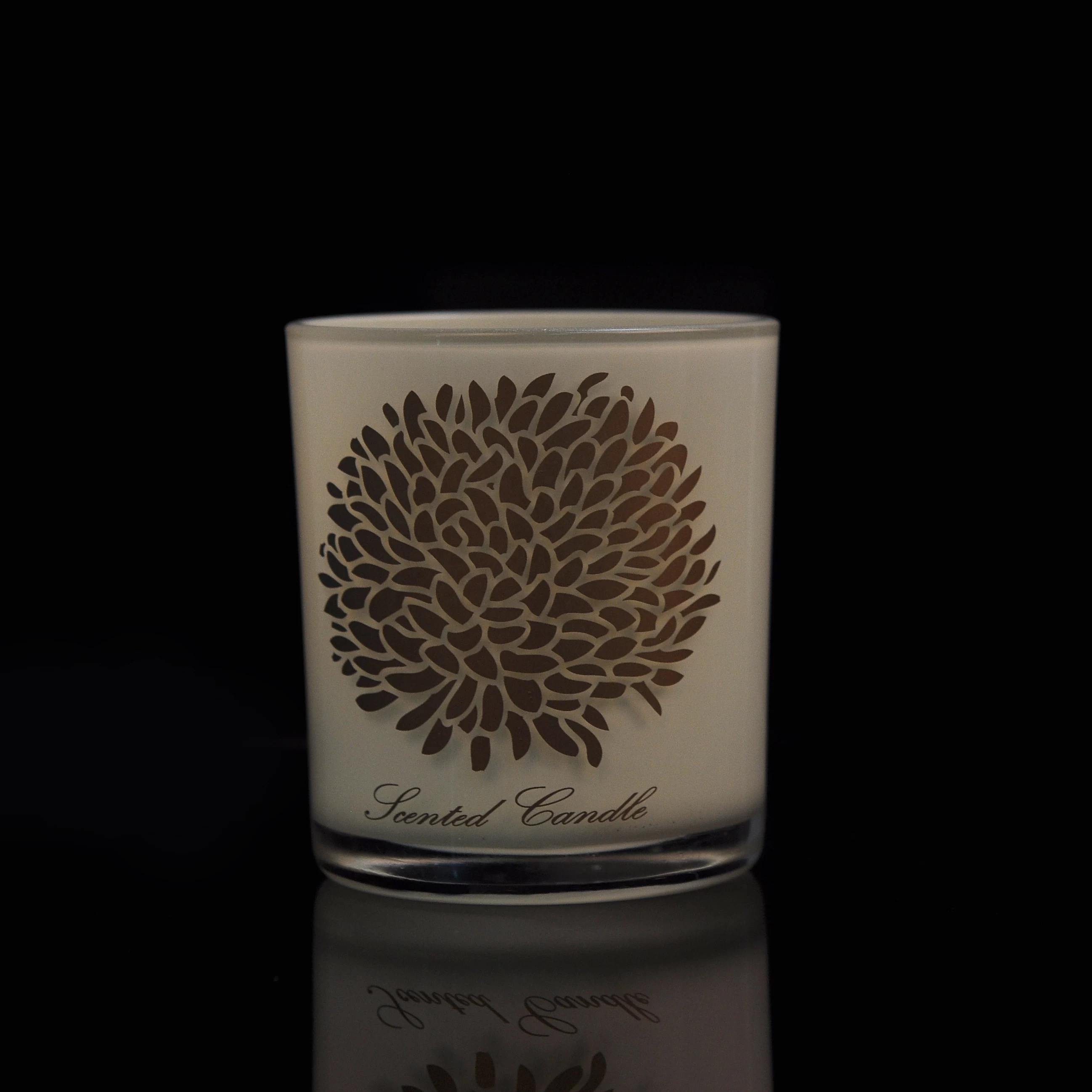 Suppliers cylinder white pattern custom glass candle jars 10oz 14oz